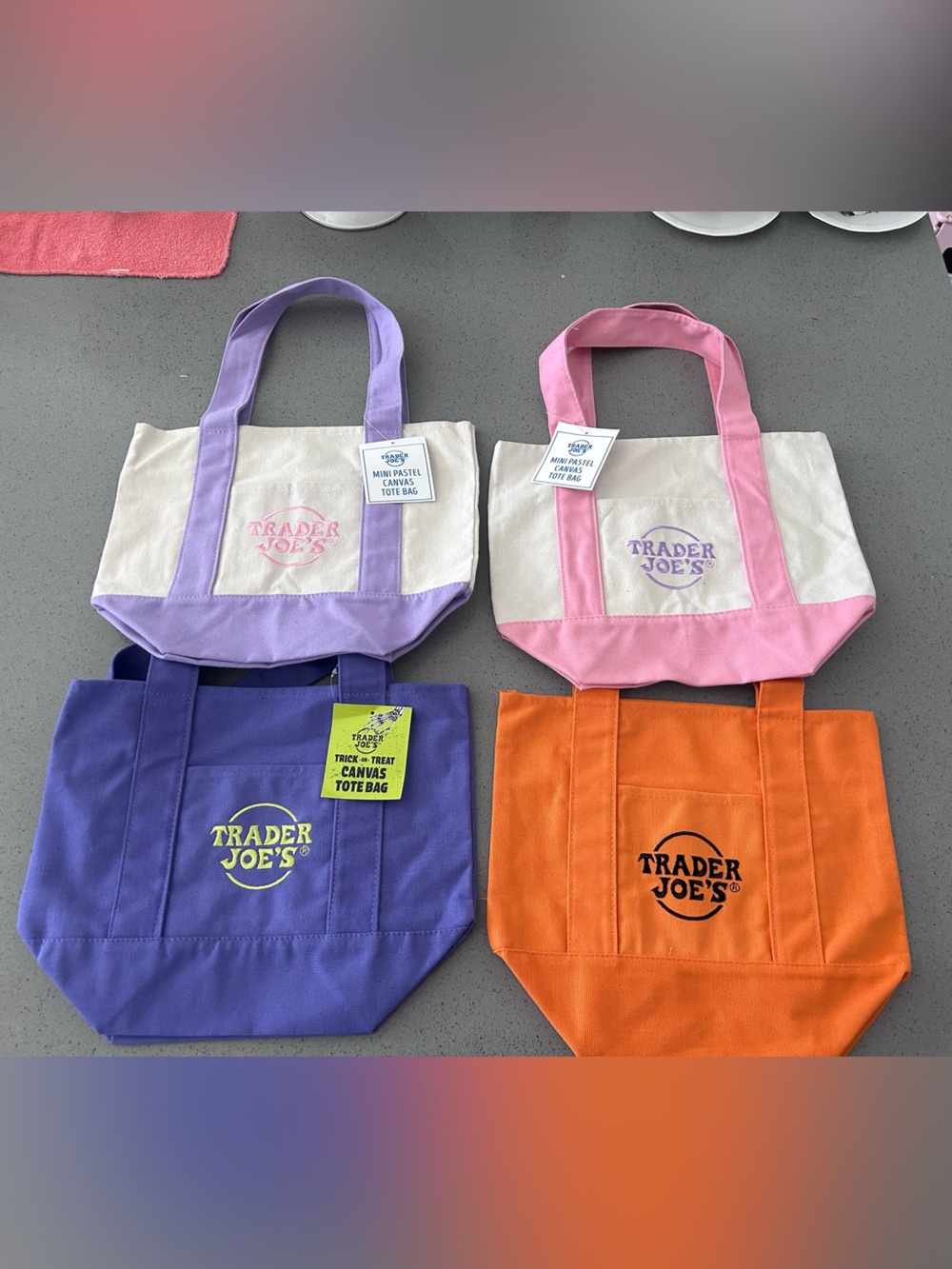 Trader Joe's Canvas Tote Bag in Purple, Pink, Lavender, and Orange